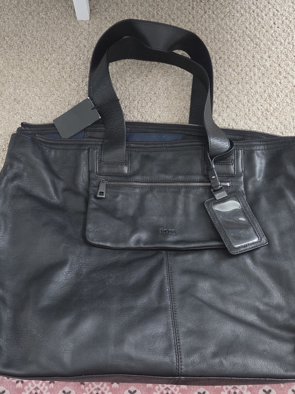 BOSS Black Leather Men's Tote Bag